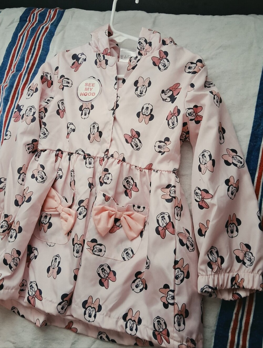 Disney Kids Pink Minnie Mouse Hooded Raincoat with Bow Pockets